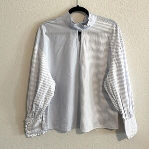 Zara Women Tunic Top Small Blue & White Stripe Business Causal Contemporary